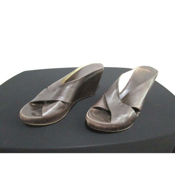 Attilio Giusti Leombruni Brown Leather Slide Wedge Comfy Heels Sz 39.5 EU/8.5 US - Picture 1 of 10